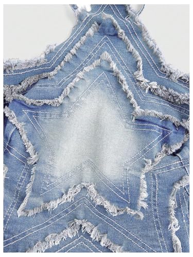 SOLY HUX Women's Star Halter Tops Tie Backless Y2k Distressed Denim Cami Crop Tops3