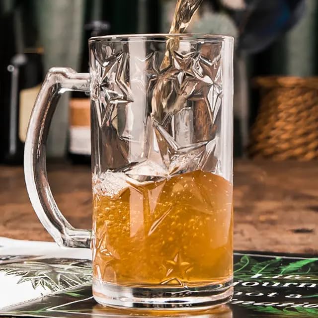 Image of PrimeWorld 500 ml Star Beer Set of 2 Pcs Strong Glass Mug with Handle, Steins, Freezable Beer Glasses,Everyday Drinking Glasses, Cocktail Glasses