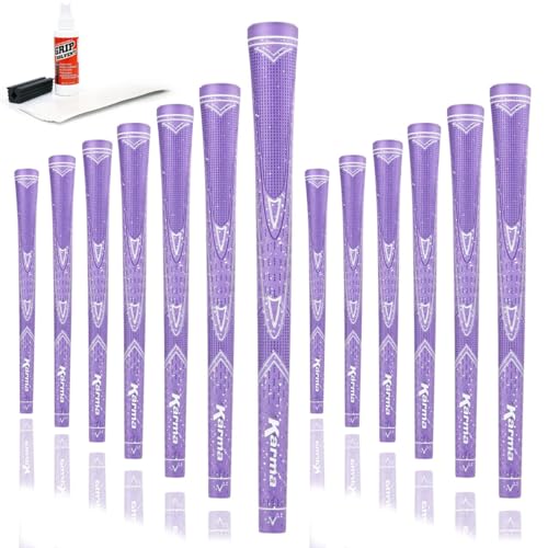 Karma Sparkle Purple Golf Grip Kit for Women with Tape Strips, Grip Solvent, Rubber Vise Clamp and 13 Ladies Golf Grips