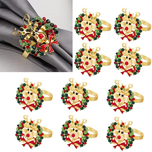 ENASGLOO 10 servilleteros de Navidad, decoraciones de mesa para vacaciones, Navidad, Acción de Gracias, cena en casa, (alce)