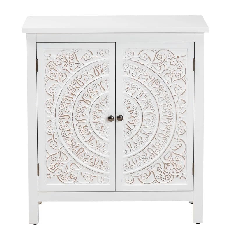 Image of Handicraft Accent Cabinet for Living Room, Mango Wood & Engineered Wood Storage Cabinet, Carved Design, Multiple Styles, 30 x 15 x 30 inches (HOB-Design-3)