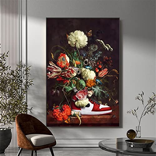 Canvas Print Europa Vintage Canvas Schilderijen Stilleven Bloemen In Sneaker Schoenen Nordic Art Poster en Prints Foto voor Kamer Unframed (30x40cm/11.8×15.7inch) Frameless - Afbeelding 5