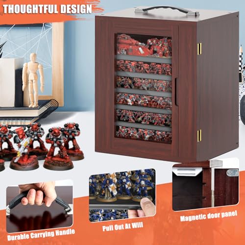 Image of Miniature Storage Case for Collectibles, Miniature Display Cases with Magnetic Door and 6 Trays, Clear View Miniatures Transport Case (Mahogany)