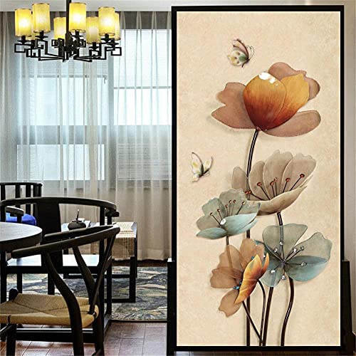 Vinilo decorativo para ventana con diseño floral y mariposas 118x250cm miniatura 1