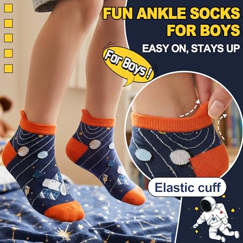 Welwoos Kids Boys Ankle Socks No Show Low Cut Funny Cute Cartoon Novelty Cotton Socks 6 Pairs Gifts Stocking Stuffers for Boys Kids(Space,9-14 Y) by Welwoos - Used condition - Image 3