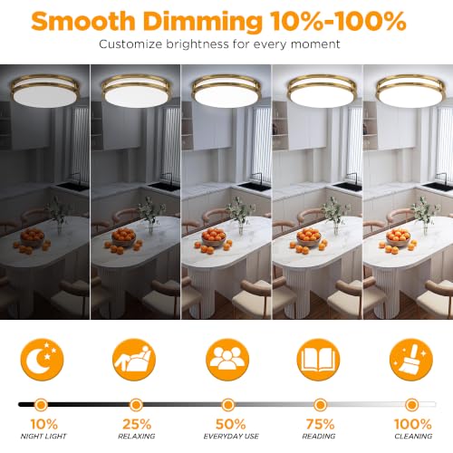 Image of LUTEC 13-Inch Flush Mount Ceiling Light, Dimmable 5CCT (3000K-6500K) Adjustable LED Ceiling Light, 37W 4200LM Super Bright Energy Efficient Modern Lamp for Bedroom, Hallway, Kitchen-Gold