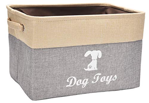 Morezi Canvas Pet Toy and Accessory Storage Bin, Basket Chest Organizer - Perfect for Organizing Pet Toys, Blankets, Leashes and Food - Beige Gray