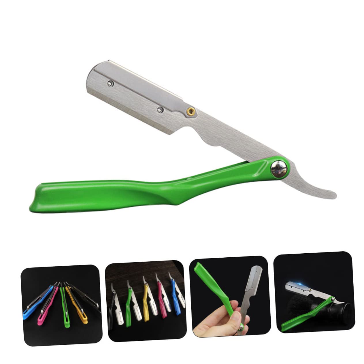 PACKOVE 4 Piezas Soporte Plegable para Cuchillas de Afeitar Manual Soporte Profesional de Metal Verde con Cabeza Plateada para Casa Ligero y Duradero para Barberías y Peluquerías