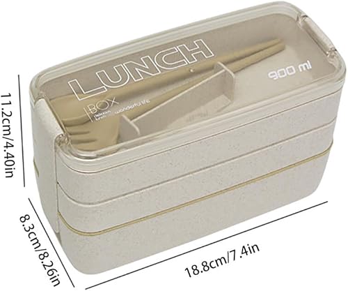 Miniatura 3 de Lonchera cuadrada para adultos, 3 compartimentos, 31.1 onzas líquidas, sellada, caja Bento de 3 capas, todo en uno, contenedores Bento apilables con
