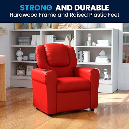 Image of Flash Furniture Vinyl Kids Recliner, Cup Holder, Red