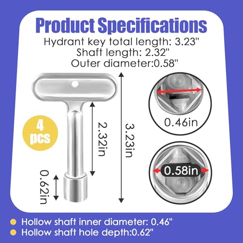 Image of 4 Pack Hydrant Key 3 /8 for Zurn P1300-PART-13-KEY Water Key, Fire Hydrant Water Spigot Key for Wall Hydrant Faucets Valves and Outdoor Hose Valves, Shut Off Tool for Faucet Water Hydrant