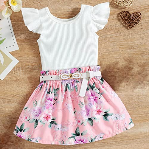 Conjunto infantil de verão para meninas pequenas e médias listradas manga voadora + saia curta estam