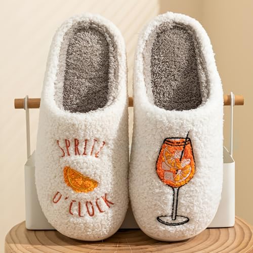 Image of Espresso Martini Slippers for Women Men,Fuzzy Warm Martini Glasses Slippers,Funny Soft Creative Design House Shoes