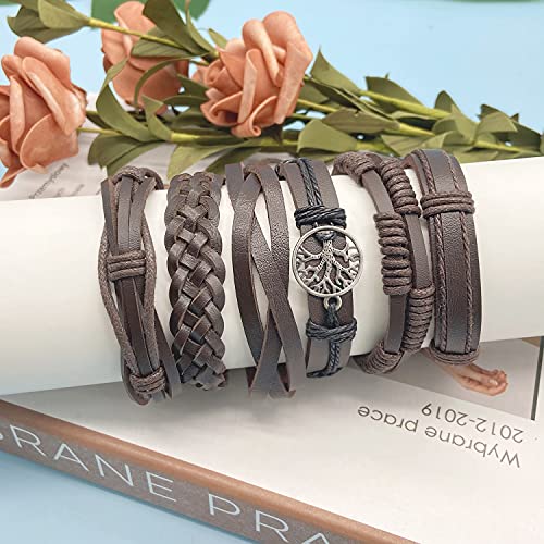 Casdan 27Pcs Braided Leather Bracelets For Men Women Wooden Beaded Cuff Wrap Bracelet Set Wood Ethnic Tribal Bracelets Adjustable Black And Brown #TOP5