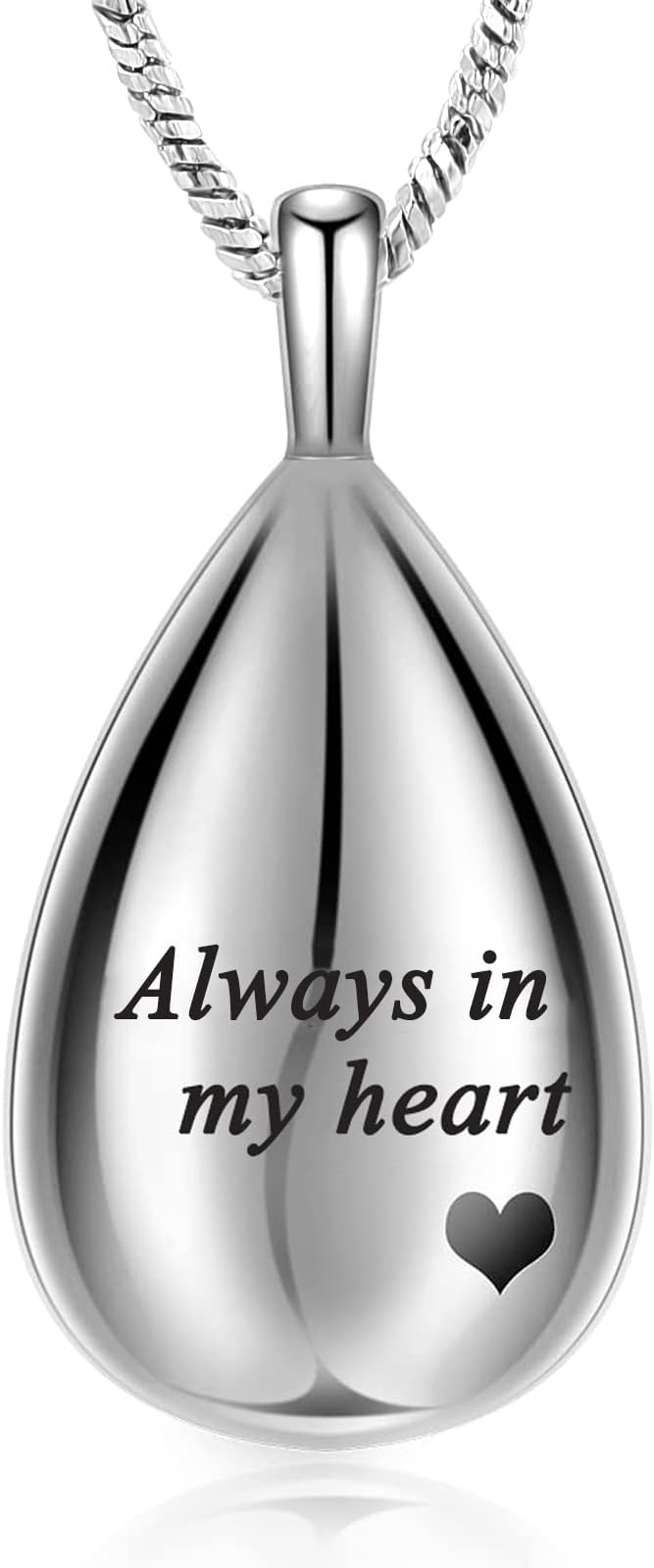 Carved Teardrop Keepsake Ashes Necklace Urn Pendant Cremation Memorial Jewelry-Always in my heart