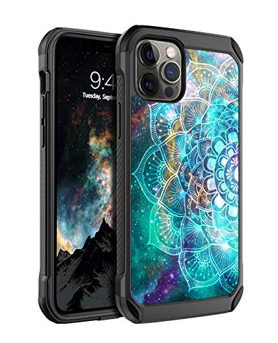 BENTOBEN Compatible with iPhone 12 Pro Max Case 6.7 inch 2020, Glow in The Dark 2 in 1 Hybrid Hard PC Soft TPU Rubber Rugged Anti-Slip Shockproof Protective Cases for iPhone 12 Pro Max 5G, Mandala