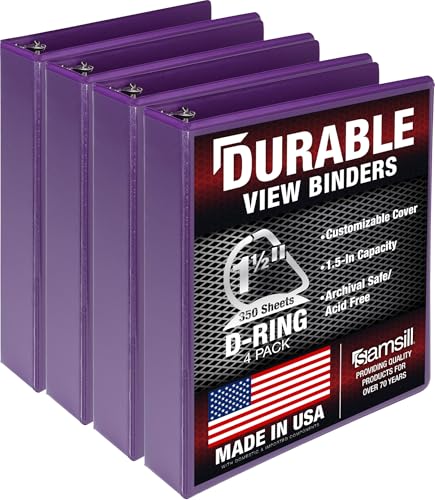 Image of Samsill Durable 1.5 inch 3 Ring Binder, D Ring Binder, 100% Recycled Chipboard, Purple, 4 Pack