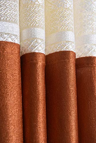 Image of LaVichitra 2 Piece Premium Window Curtain with Floral Net - 5ft, Rust
