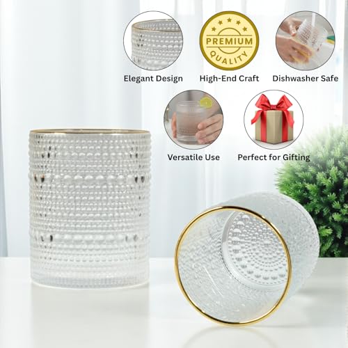 Image of Kookee Jupiter Vintage Hobnail Bubble Glass Double Old Fashioned Tumbler | Whiskey Glass Set | Cocktail Drinking Glasses | Textured Barware | Set of 6 | 300ml (12118)