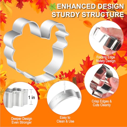 6PCS Thanksgiving Cookie Cutters Set, Fall Themed Holiday Cookie Cutter Shapes of Turkey, Pumpkin, Maple Leaf, Acorn, Leaves, Candy Corn, Metal Cookies Cutters Molds Party Decorations Baking Supplies