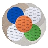 Juego de papel de lija de grano múltiple: 25 discos de lija de 125 mm con 5 granos: grano 3000/4000/5000/7000/10000, 10 piezas de cada tipo, cumple completamente con sus diversos requisitos para un pulido fino.