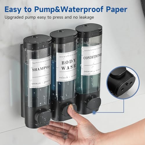 Cabo Deseado UN-003 Shampoo And Conditioner Dispenser,Shower Soap Dispenser 3 Chamber No Drill Wall-Mounted Shampoo Dispenser For Shower Wall Mounted Shower Dispenser For Bathroom Hotel Large Capacity,Black thumb #2