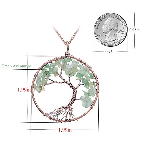 Wire Wrapped Family Root Tree of Life Crystal Birthstone Pendant Necklace Semi Precious Natural Raw Green Aventurine Birth Stone Pendant Healing Crystal Jewelry Necklace - Thumbnail 3