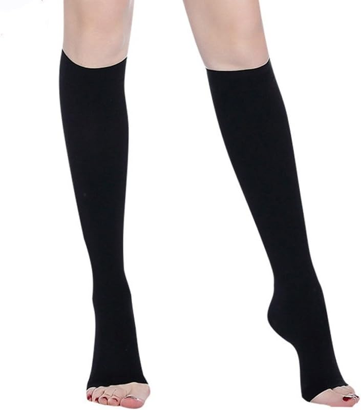Compression Socks 20-30 mmHg (1 Pair) for Women & Men Best Medical, Nursing, for Running, Athletic, Edema, Varicose Veins, Pregnancy & Maternity - Below Knee High Stockings.（Black,Open-L
