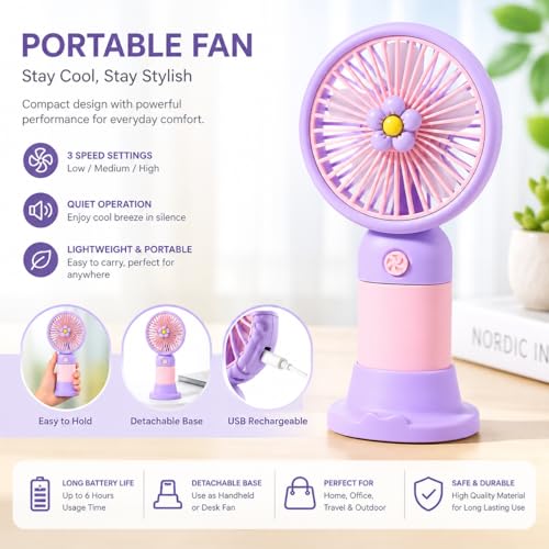 Image of VATSAL ENTEPRISE Portable Rechargeable Mini Handheld Fan Personal Cooling Fan with 3 Speed Modes Silent Operation Pocket Fan for Travel Office Makeup Kitchen & Outdoor Use [1 2 3 4 5]