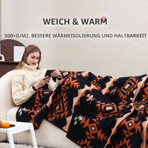 ACUSHLA Merino-Wolldecke: Große, warme & waschbare Campingdecke für alle Jahreszeiten - Marokko Dunkelblau (200x160cm, 1,7kg) – Bild 3