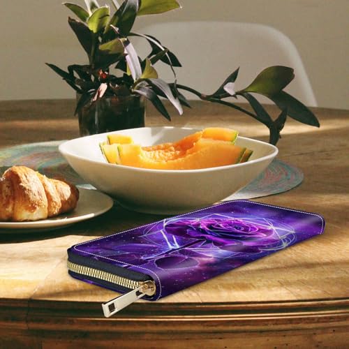 Image of Women's Wallets,Credit Card Holder Money Leather Long Wallet with Wristlet,Large Capacity with Zip-Around Phone Purse for Women Ladies Girls,Luminous Purple Rose