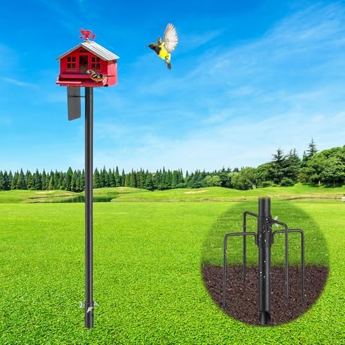 bear proof bird feeder pole that will change your outdoor experience 4 Bird Feeder Pole, 105" Heavy Duty Adjustable Feeder Stand with 5-Pronged Base for Birdhouse Mounting, Weather Station, Outdoor, Yard, Garden