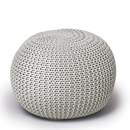 Urban Shop Round Knit Pouf - Hand Woven Cotton, Ivory #TOP3