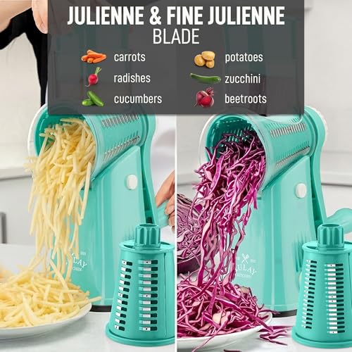 Image of Zulay Kitchen Rotary Cheese Grater 5 Blade Cheese Shredder - Manual Hand Crank Cheese Grater With Reinforced Suction & 5 Interchangeable Drums - Easy to Use, Vegetable Chopper Round Mandoline Slicer