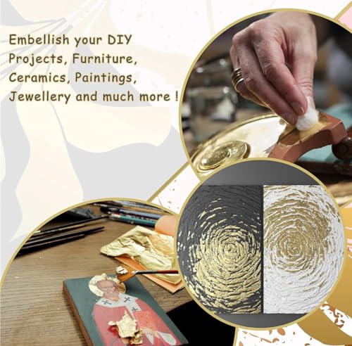 Image of Gold Leaf Sheets, 100 Sheets, 8 by 8.cm Gilding Foil for Gilding, Resin Art, Decoration Crafting, Paintings, Arts Crafts, Nail Deco,Furniture, Size 3.14 * 3.35 inhches (300)