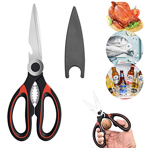 Kitchen Scissors 8 Inch Ultra Sharp Heavy Duty Kitchen Seafood Scissor Lobster Shears Dishwasher Safe Stainless Steel Multi-function Cooking Shears for Chicken Fish Meat Seafood and Vegetable