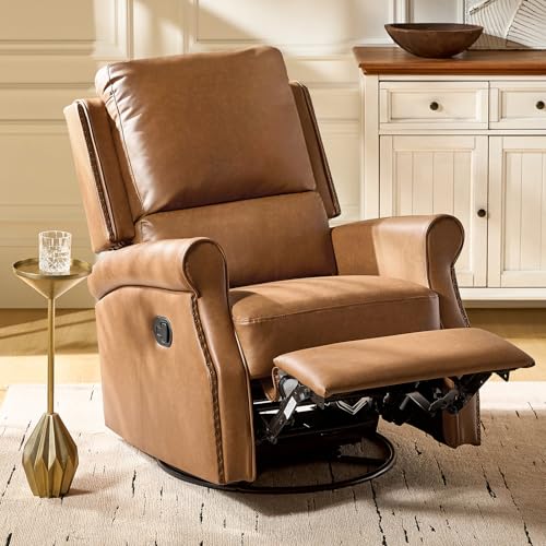 Sillón reclinable giratorio de cuero sintético camel miniatura 7