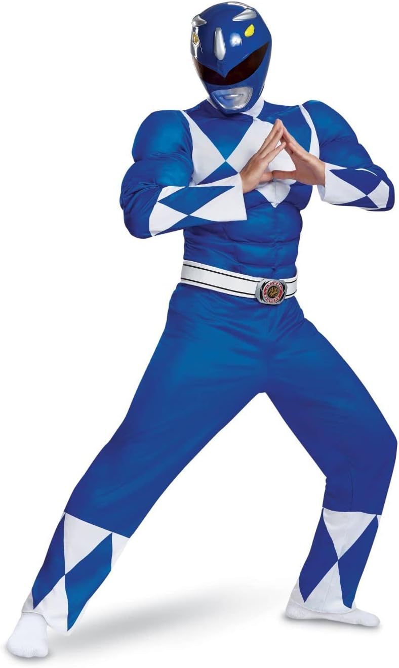 Disguise Muscle Blue Power Rangers Costume Adult, Superhero Costumes For Adults