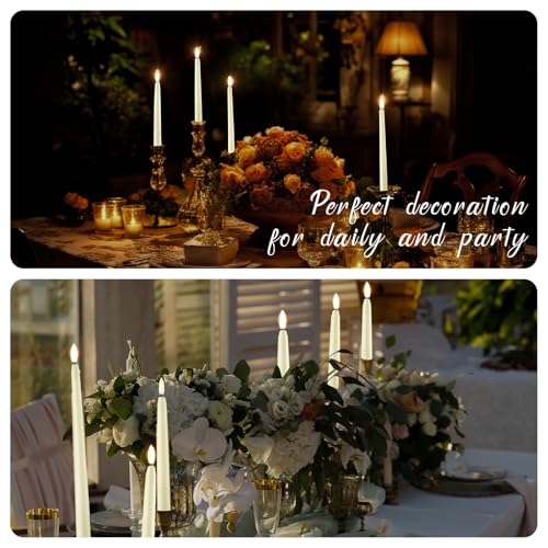 Image of Baquler Flameless Taper Candles LED Flickering Candlesticks, Ivory, 40 Pcs | 8.5 /9.7 /10.8 /12.8 Inch, Battery Operated, Flickering Glow, Artificial Fake Candle, Wedding Halloween Christmas Birthday Decor