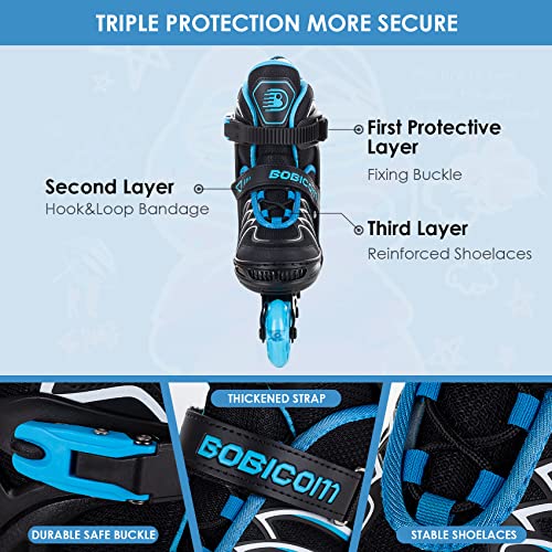 Image of Adjustable Inline Skates with Full Light Up Wheels,Outdoor Illuminating Roller Skates for Kids and Adults, Girls and Boys, Men and Women, Blue L