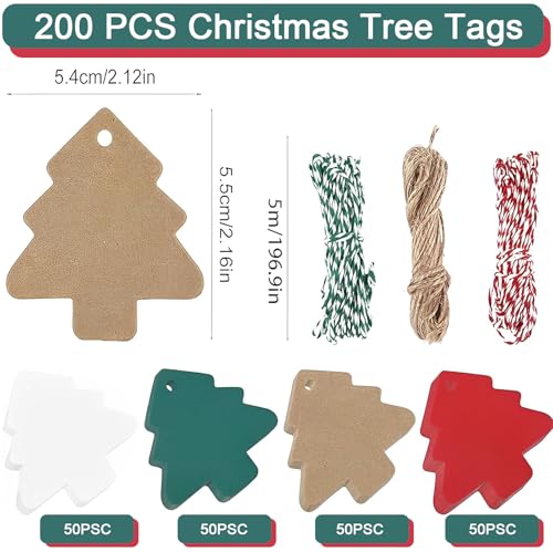 200 Stück Geschenkanhänger Weihnachten, Geschenkanhänger, Anhänger Weihnachten, Geschenkanhänger Zum Beschriften, Geschenkanhänger Kraftpapier, Weihnachtsanhänger Papier, Etiketten Weihnachten