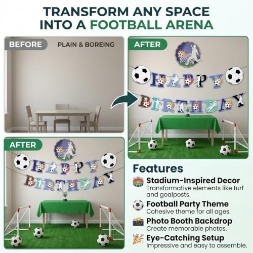 Image of Atpata Funky Football Theme Foil Balloons - 18 Inch Round Football Shape Foil Balloons for Kids Sports Themed Birthday Party Decor and Goal theme Celebrations (Banner Happy Birthday)