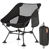 TEIVUL Folding Camping Chair for Adults – Lightweight Portable Camp Chair with Cup Holder & Side Pockets, Compact & Sturdy Backpacking Chairs for Hiking, Fishing, Travel – Black