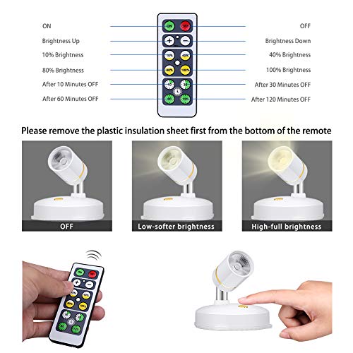 LEASTYLE Wireless Spot Lights Battery Operated Picture Lights Mini Accent Lights Indoor Dimmable LED Spotlight with Remote Stick on Anywhere Rotatable Wall Light(2 Pack) - Image 4