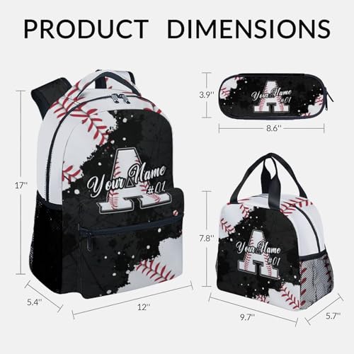 COZYAURA Boys Backpack Set - 3Pcs Baseball Backpacks for Kids - Personalized Initial Bookbag with Lunch Bag - Sports Theme School Bag for Elementary, Middle School2
