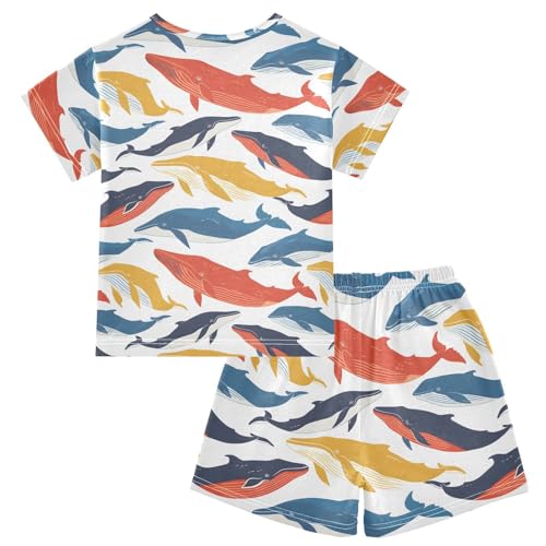 ALAZA Orange Yellow Blue Whale Pajamas Short Sleeve 2 Piece Sleepwear Top and Bottom Pajama Set Unisex2