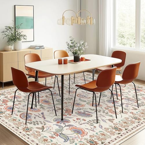 Tapete beige vintage lavable 5x7 pies miniatura 6