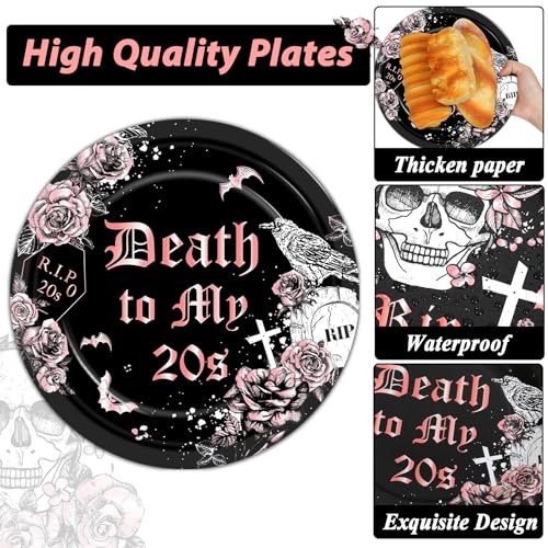 Image of Qyeahkj 100 Pcs 30th Birthday Party Supplies Death to My 20s Paper Plates and Napkins Set Disposable Black Rose Gold Rip to My 20s Tableware Decorations for Women Funeral Youth Party Serve 25 Guests