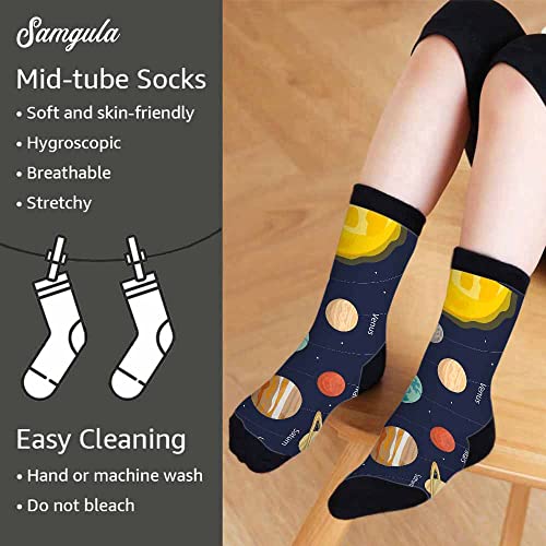 Image of Red Striped Crew Socks for Woman Size 6-8 Christmas Tree Moose Snowflake Dots Lines Girls Socks