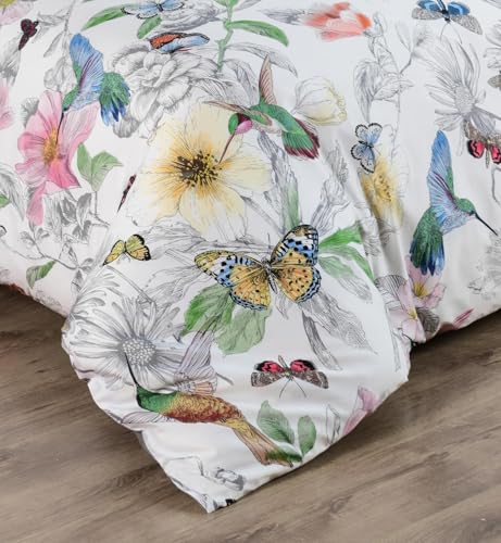 Majestic Giftware Madison Linen 4 Pcs Twin Size Bedding Set (BL504-T-4pcs) Birdsong Paradise 300 TC Cotton Sateen Durable & Washable | 1 Fitted Sheet, 1 Duvet, 2 Pillowcases - Ritz Collection